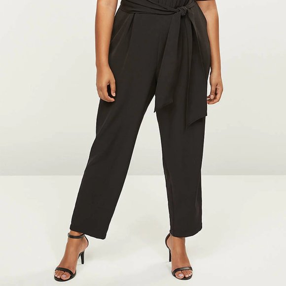 Jumpsuit 16  Black Studded Sleeves Crepe Pants 1 Piece Romper Stretch Plus NWT - Picture 2 of 5